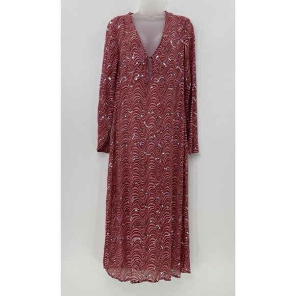 Zara Women’s Pink‎ Sheer Sequin Beaded Midi Dress Sz Small, Boho Festival Hippie - Picture 1 of 13